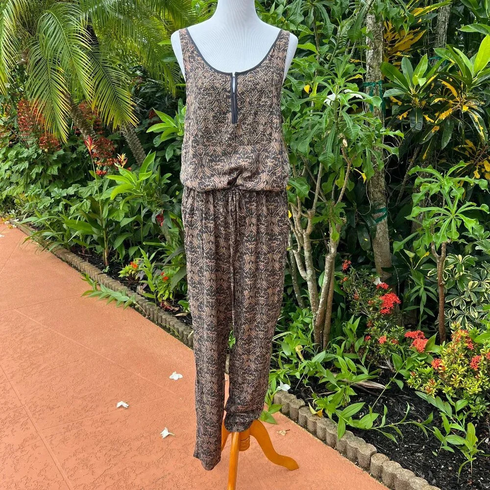 Anthropologie Chione Jumpsuit "Tiny" brand brown motif M - Picture 2 of 8
